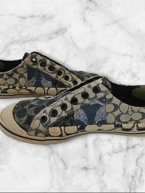 Coach Kelsey Slip On Sneakers Womens 8B Patchwork Logo Canvas Shoes